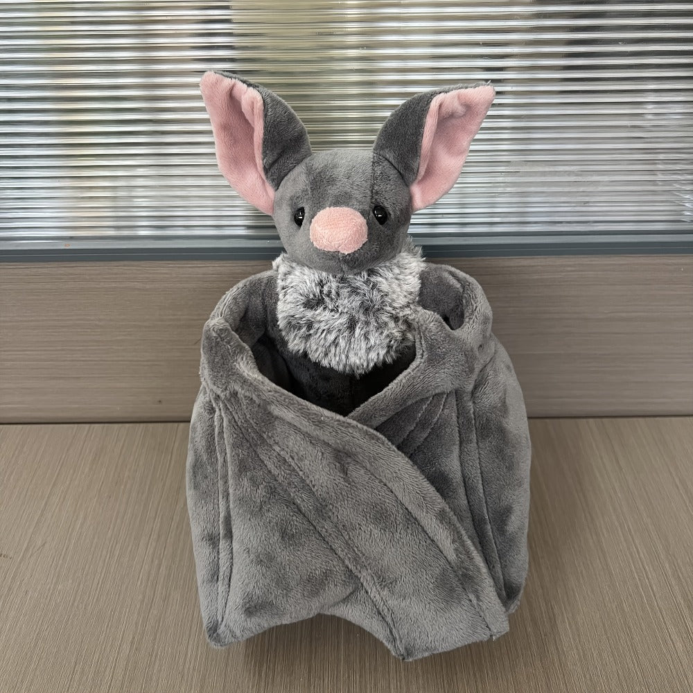 Giant Bat Plush Stuffed Animal 23 Inch Wingspan Soft Grey Spooky Bat Toy Halloween Decor Gift for Kids Adults Bat Lovers Gothic Fans Animal Lovers